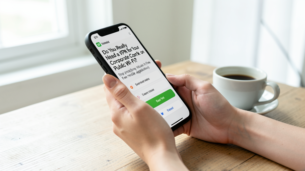 Editorial image illustrating Do You Really Need a VPN App for Your Corporate Work on Public Wi-Fi?